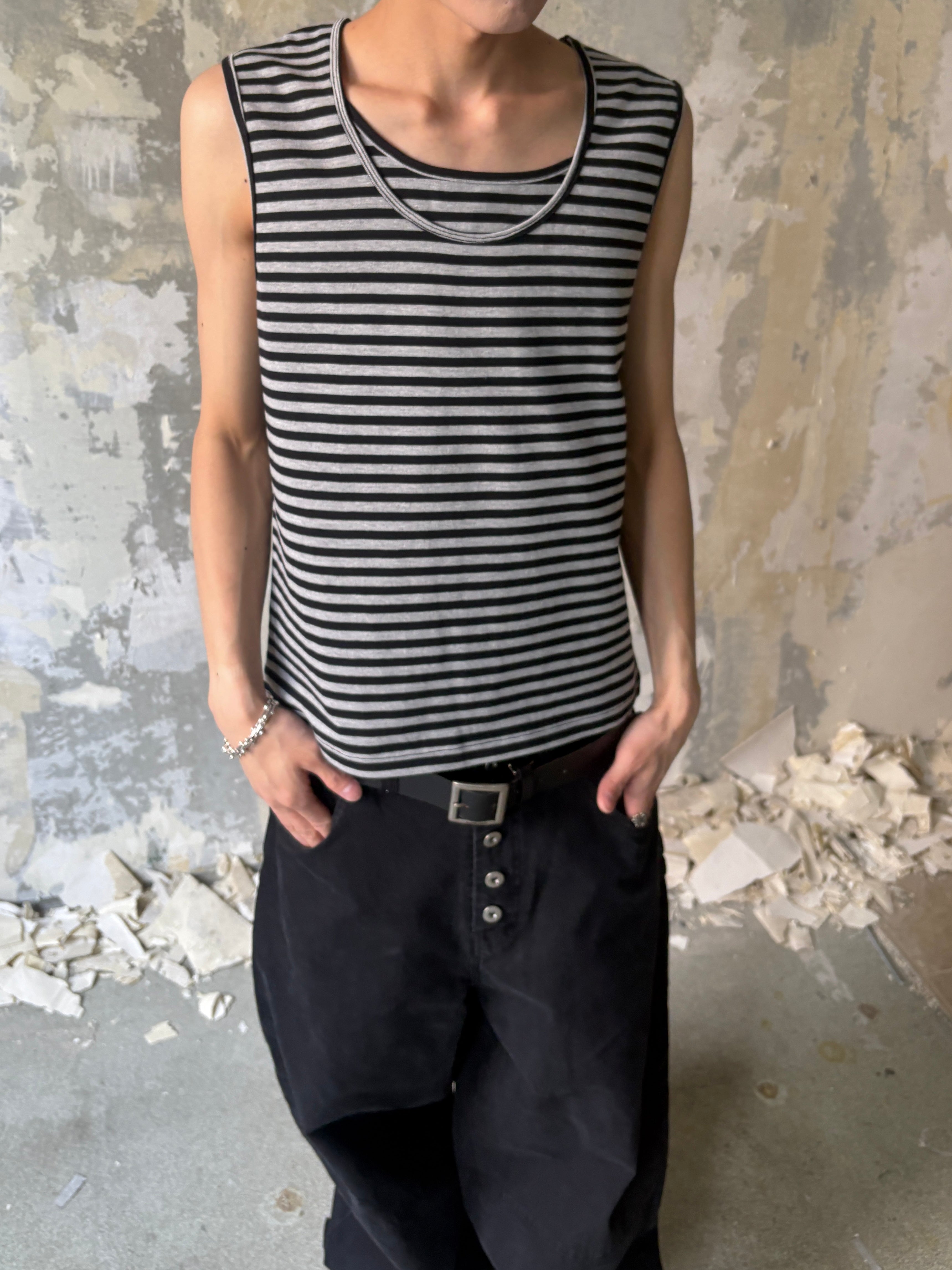【Lee fi Ne】Layered Stripe Tank
