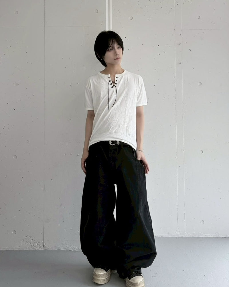 受注制【LUV CODE】lace up neck tee (4color)