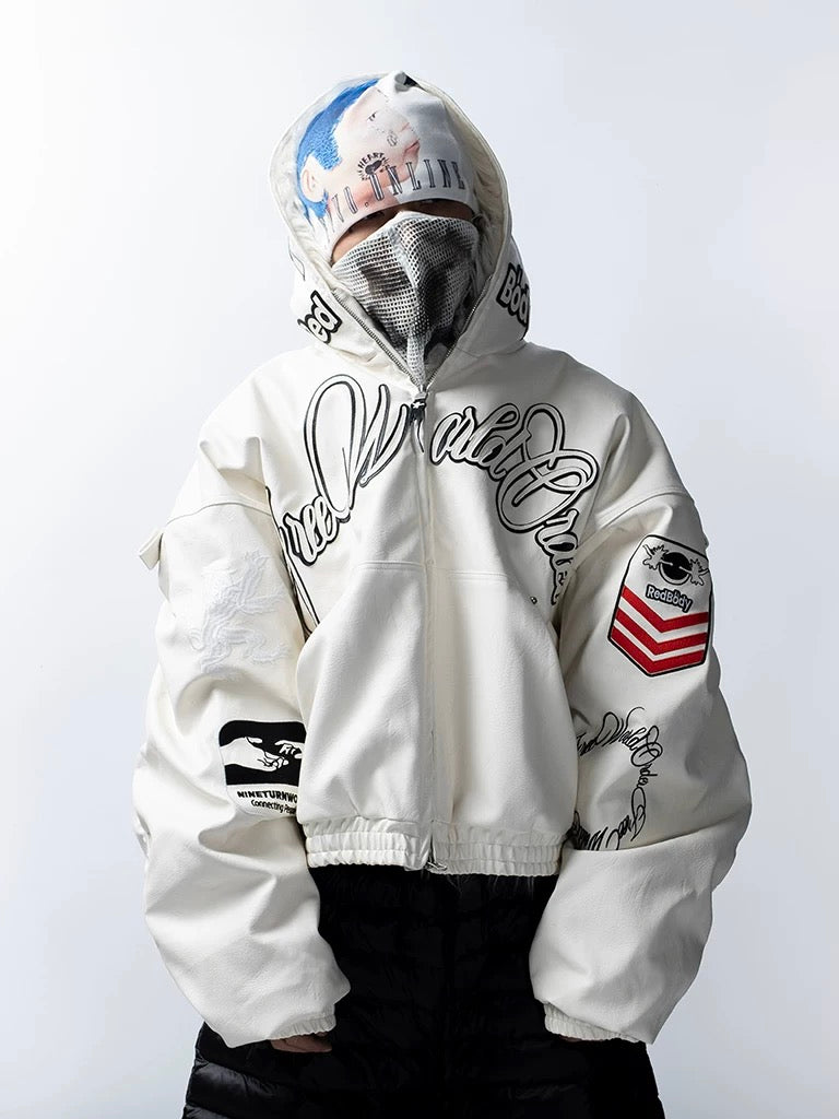 【F.V.V.O】Embroidered Hooded Bomber Jacket