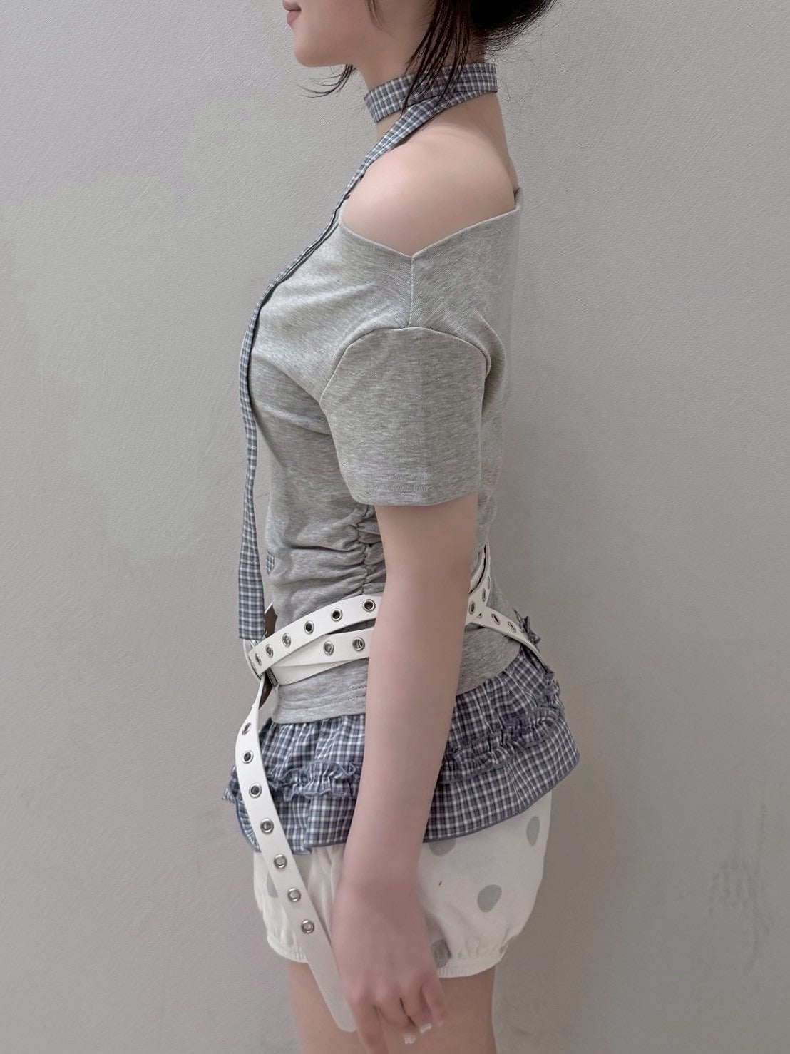 受注制【nmtc+】Check Frill Layered Tee Scarf Set (2color)