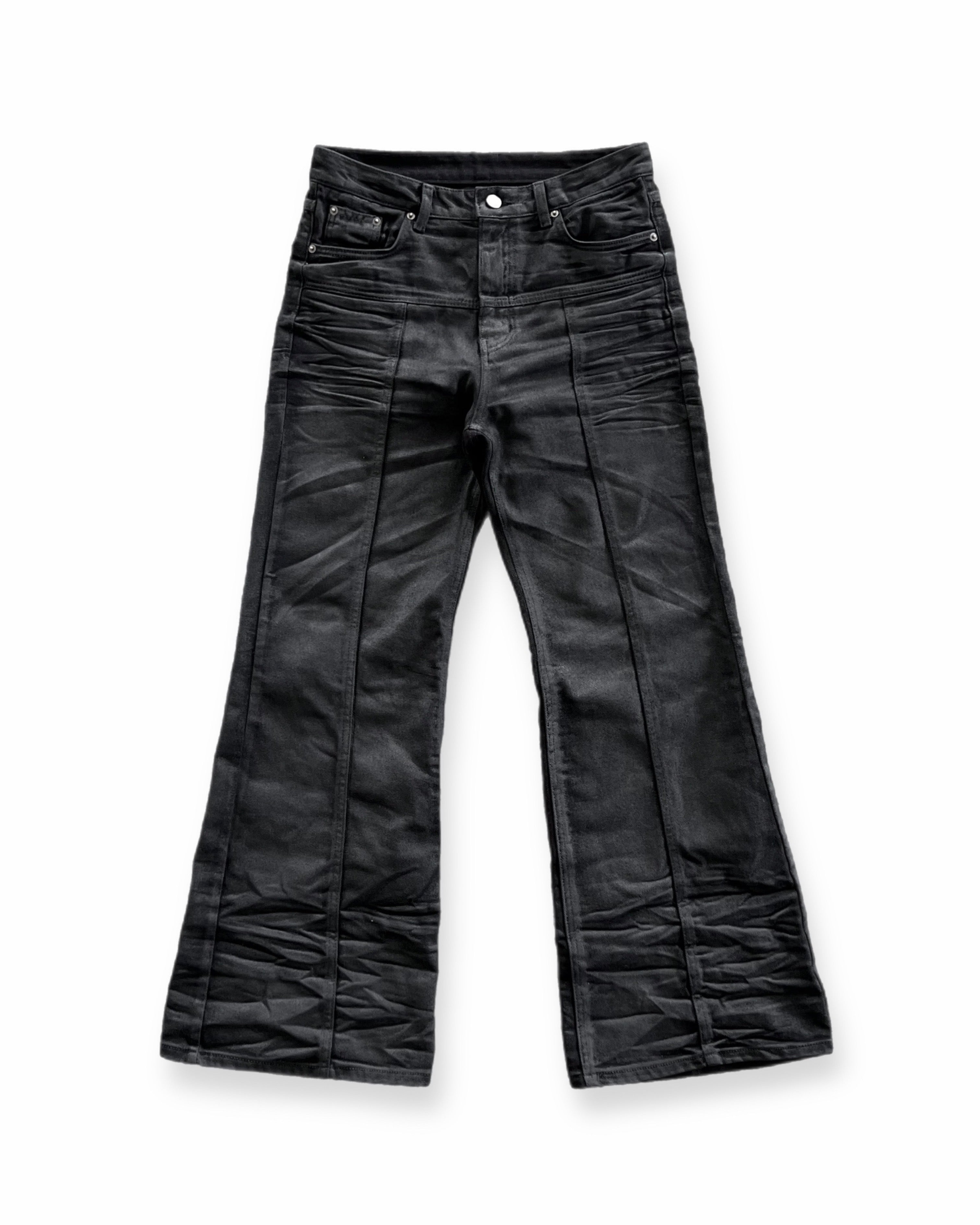 【CHIKASHITSU PLUS HIGH】Linear coating denim flare pants
