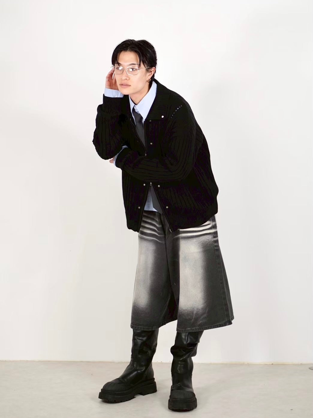 受注制【Chikashitsu +】8-length bermuda denim pants (2color)