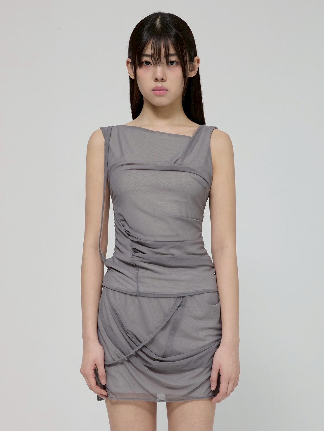 6/22 21:00発売【FLAREUP】Draped Mesh Layered Mini Skirt