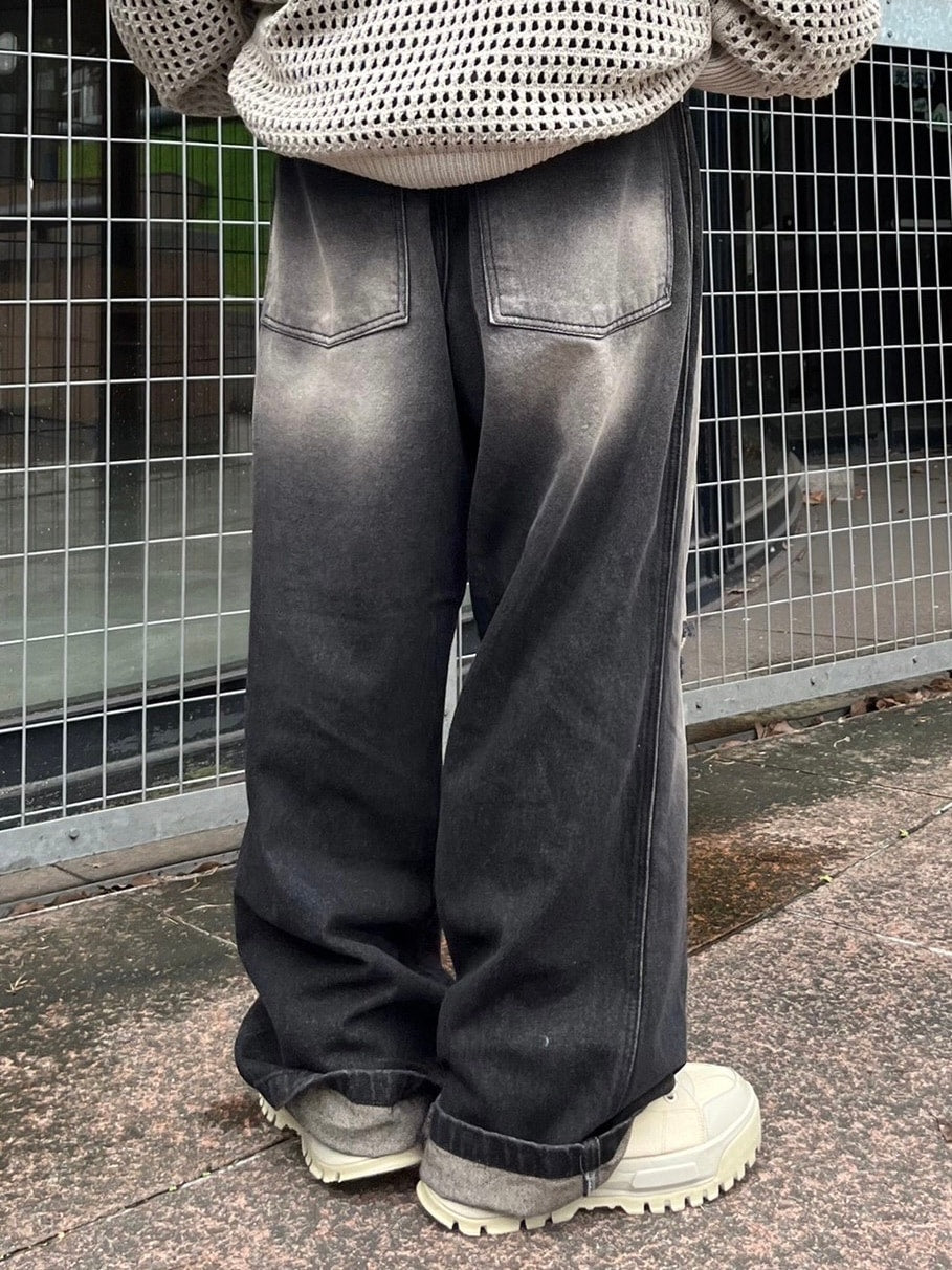 受注制【Chikashitsu +】vintage wash damage denim pants (2color)