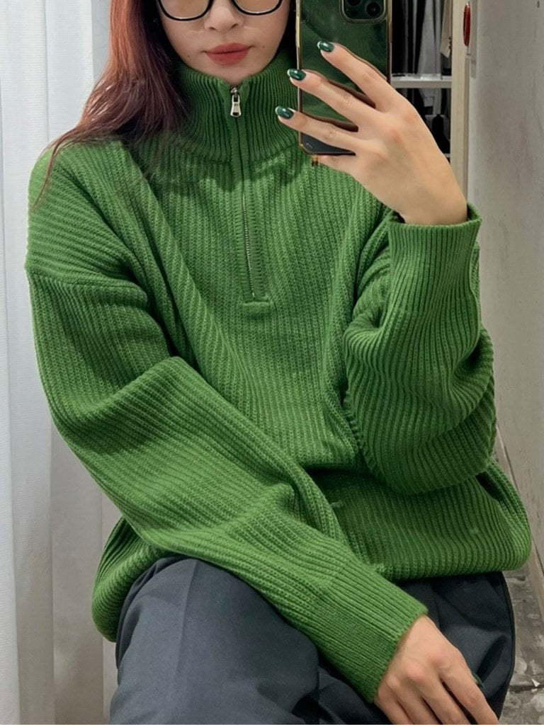 【Chikashitsu +】half zip high neck knit (3color) / 【チカシツプラス】ハーフジップアップハイネック長袖ニット