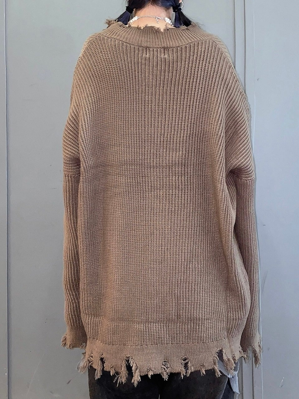 【Never mind the XU】damage knit cardigan (2color)