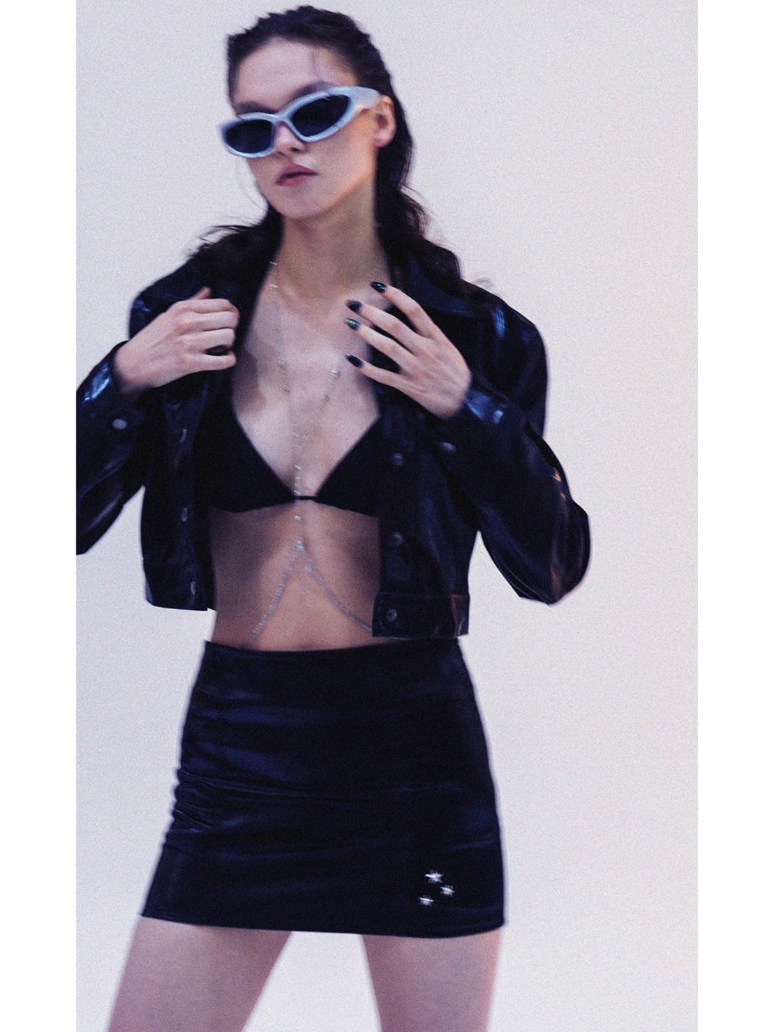 【runningHIGH】ENAMEL LEATHER CROP JACKET