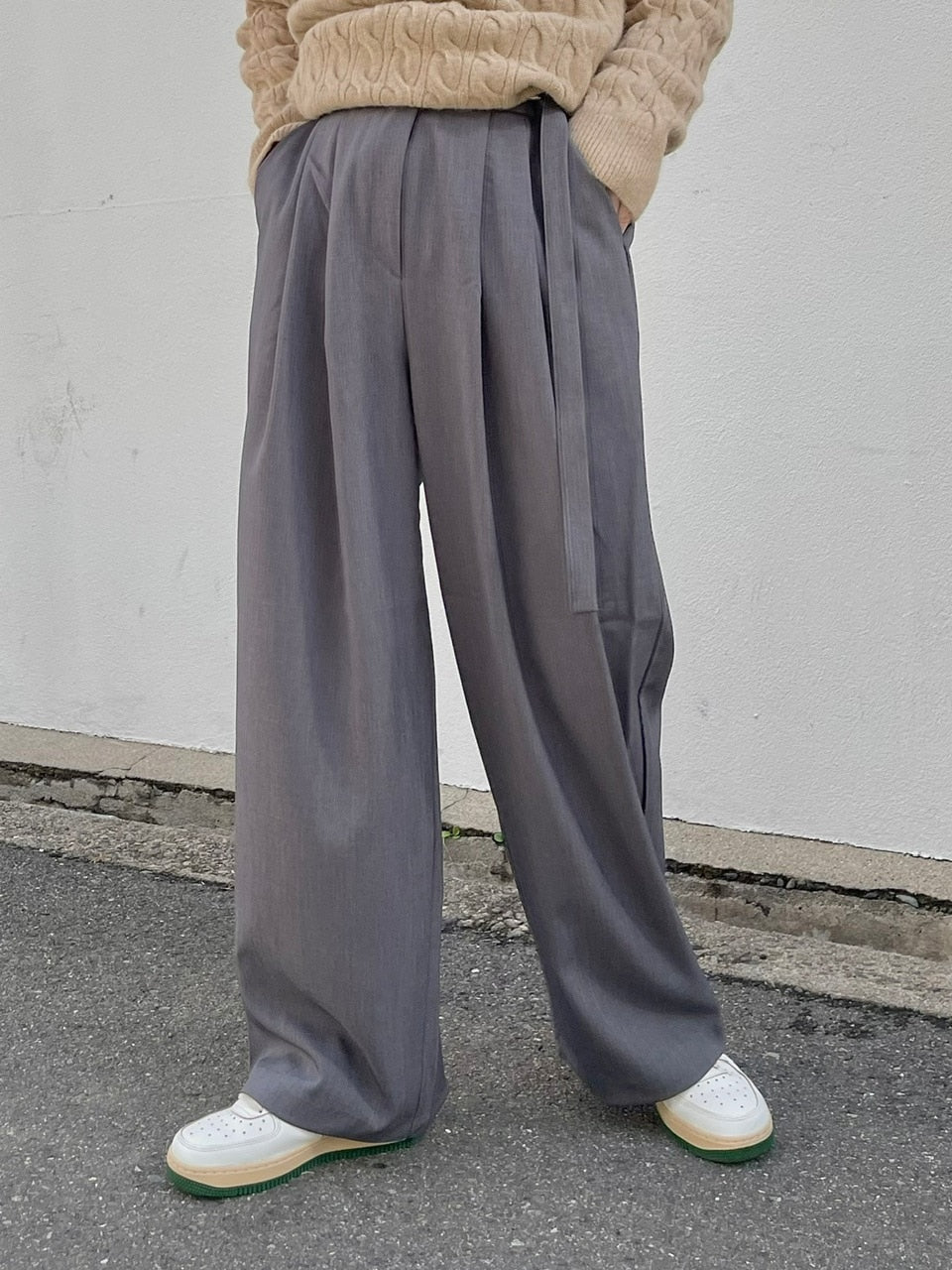 【Chikashitsu +】waist belt tuck slacks (3color)