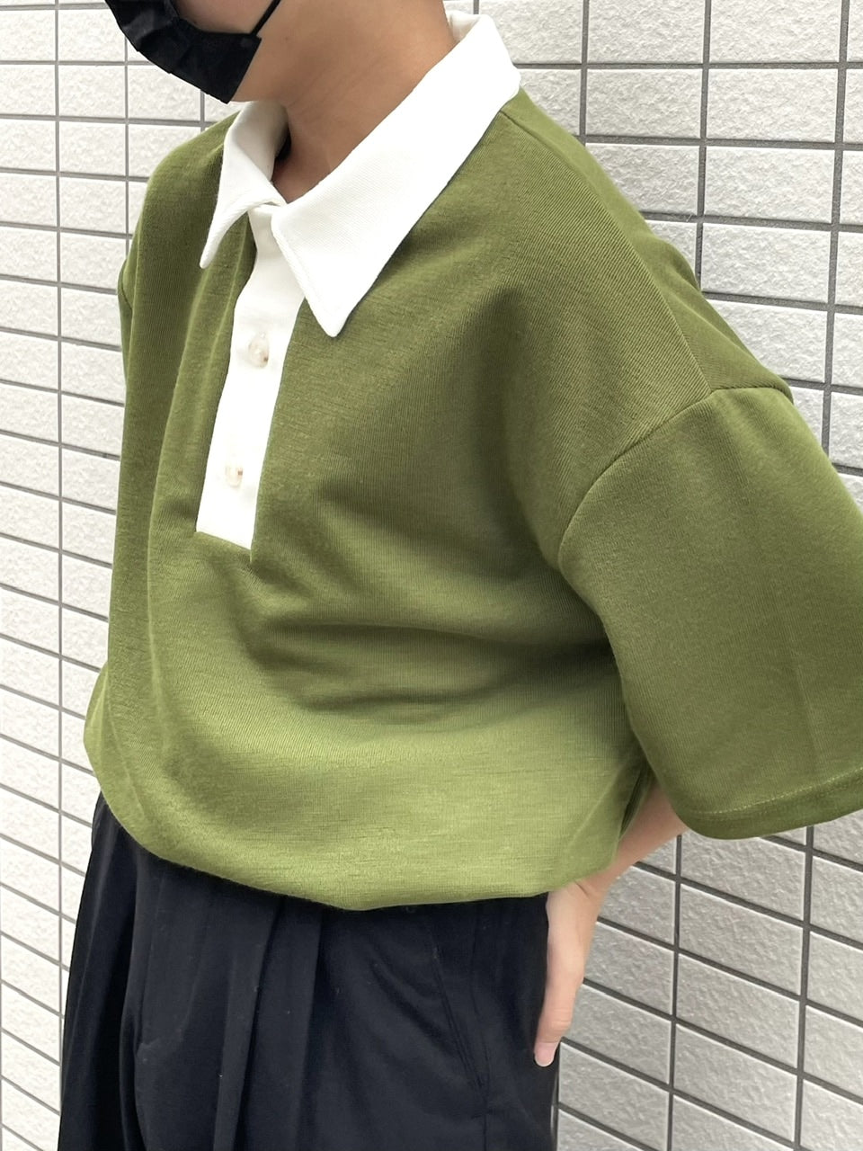 受注制【RENOL】bi-color collar tee (2color)