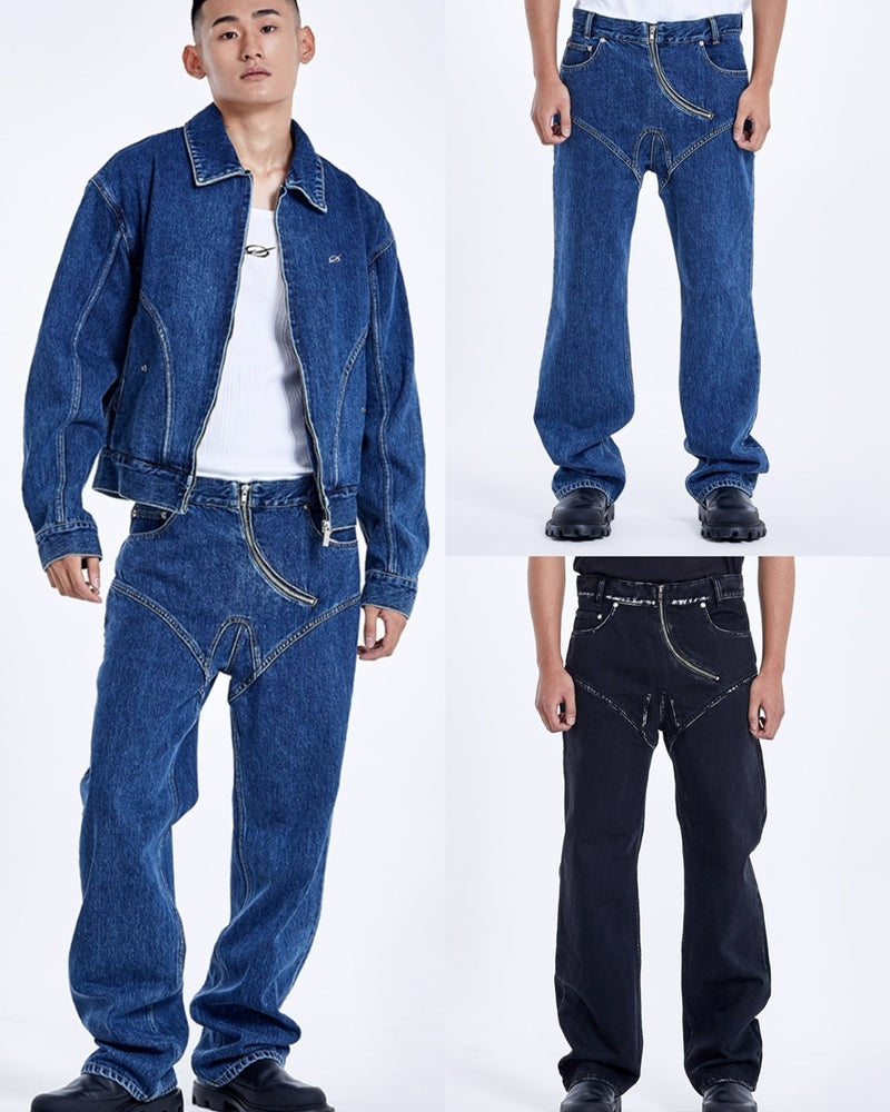 【51percent】Curved zipper denim pants