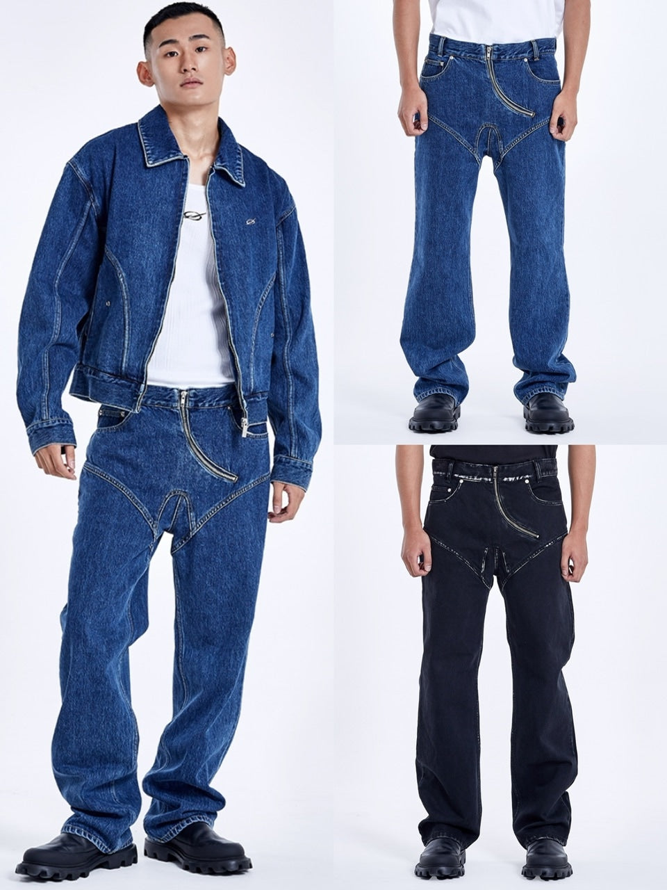 【51percent】Curved zipper denim pants