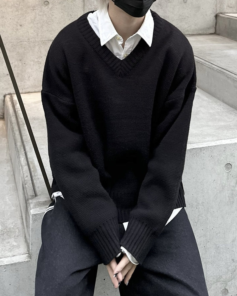 大阪店WEB限定【Chikashitsu +】basic v neck knit (4color)