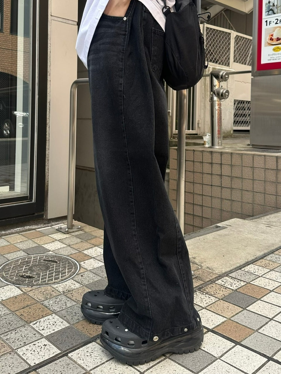 【Chikashitsu +】snap button denim pants (2color)