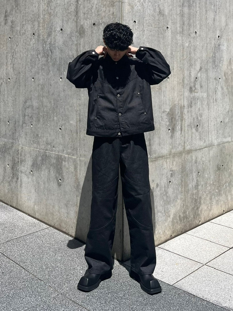 受注制【Chikashitsu +】set up design denim short jacket (2color)