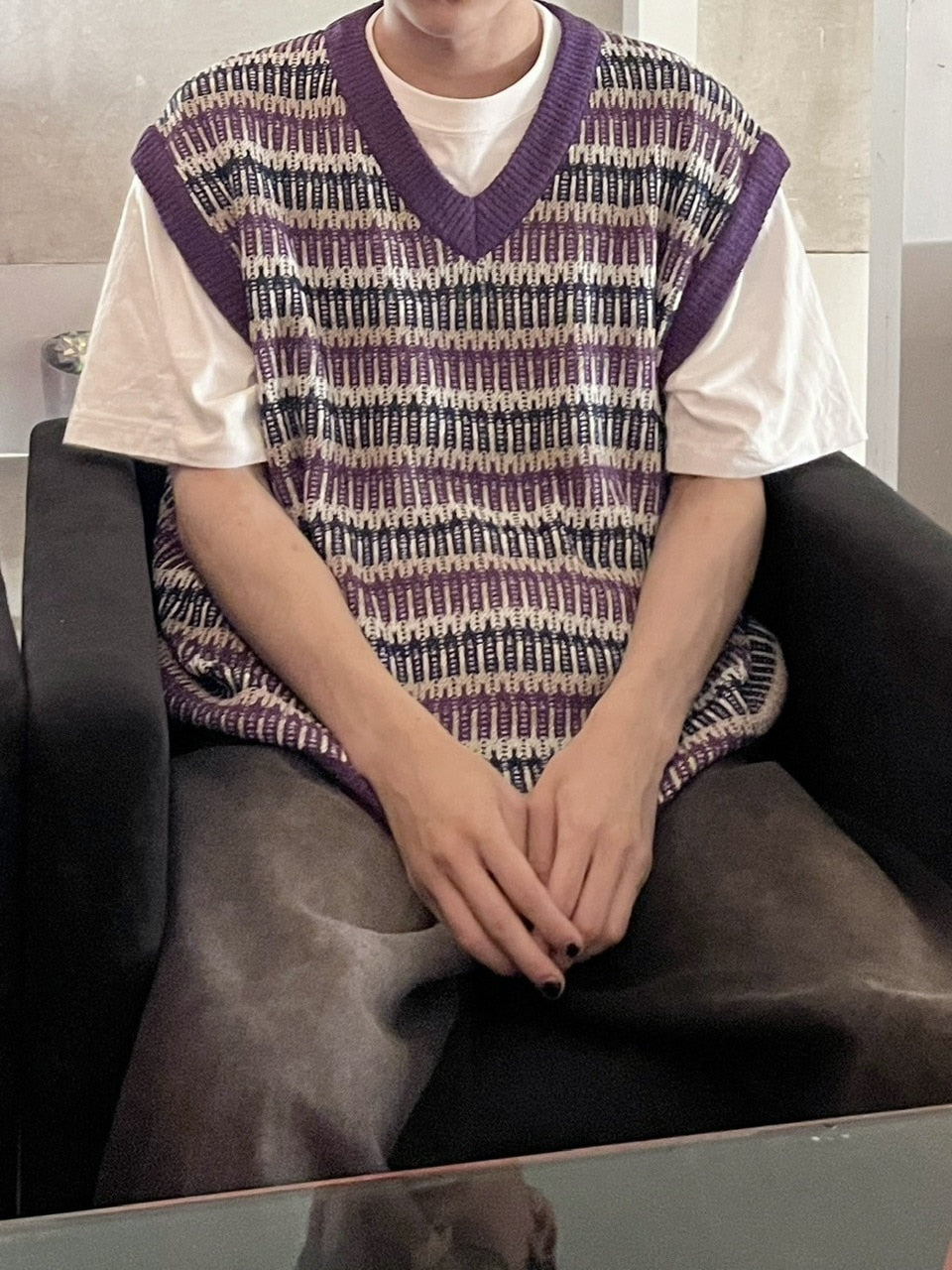 受注制【youll】multi color border knit vest (2color)