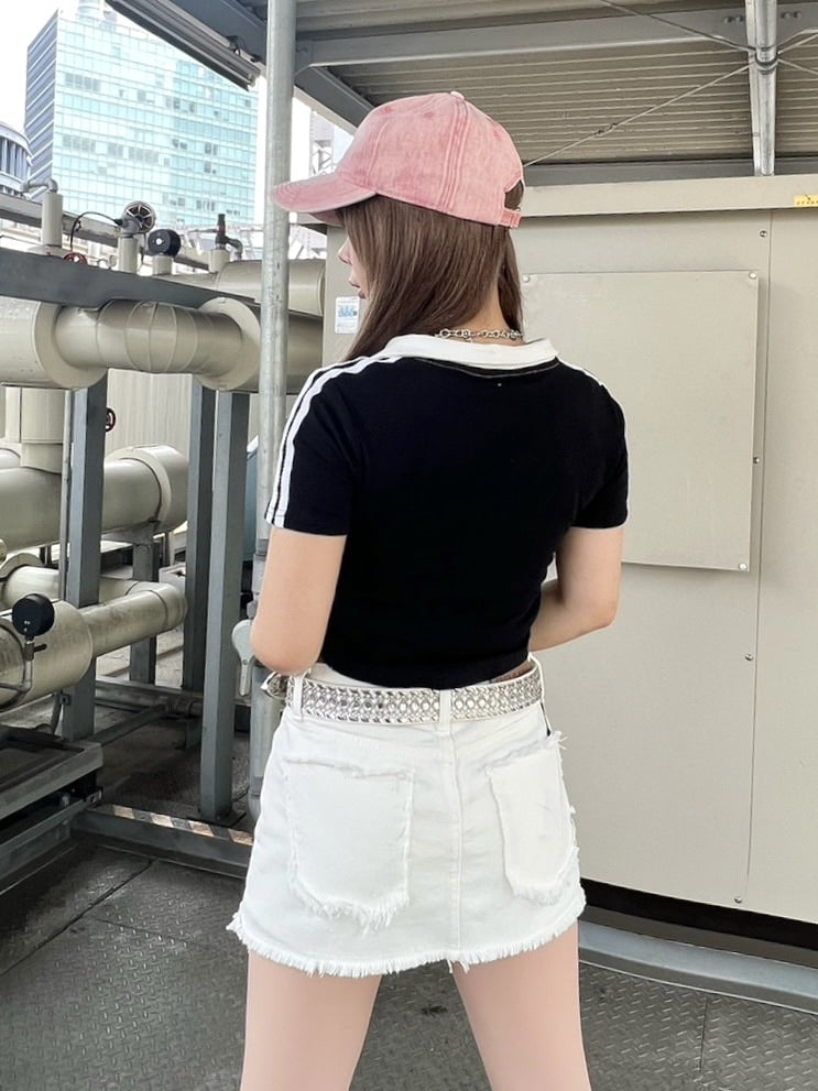 受注制【Never mind the XU】lettering collar short sleeve tee (2color)