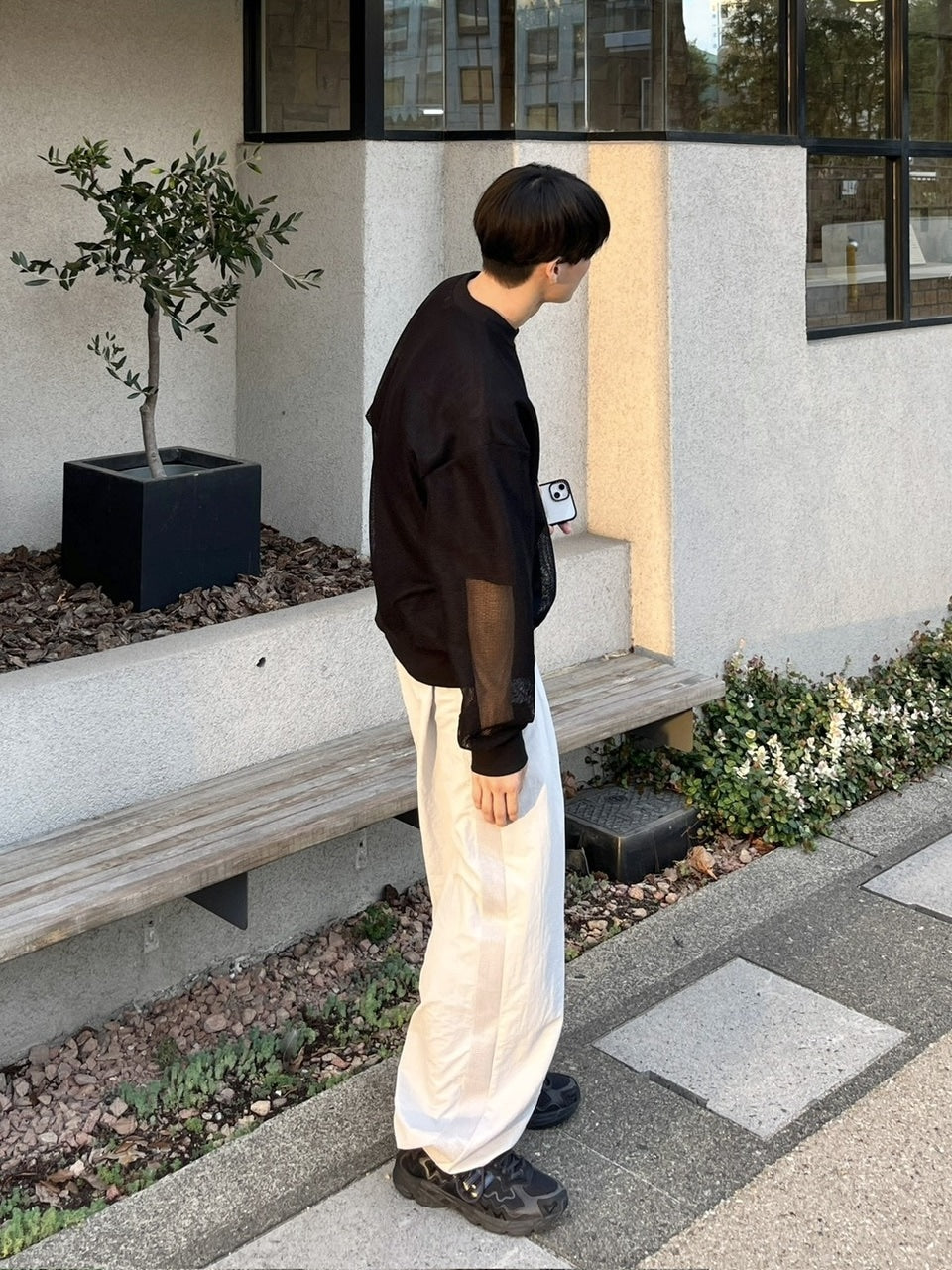 受注制【youll】mesh line wide pants (2color)