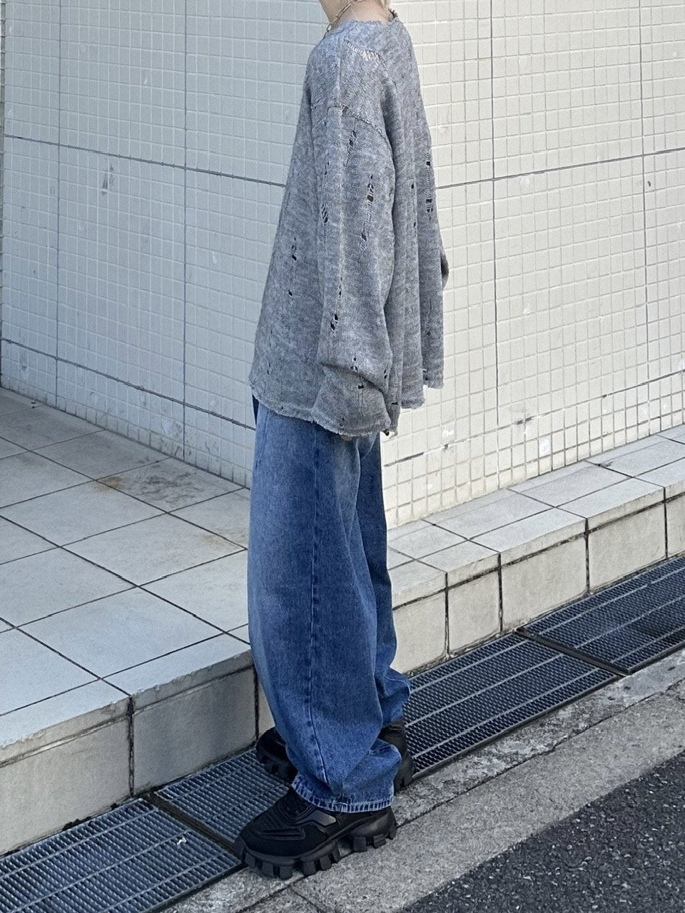 大阪店WEB限定受注制【Chikashitsu +】damage mohair knit (3color)