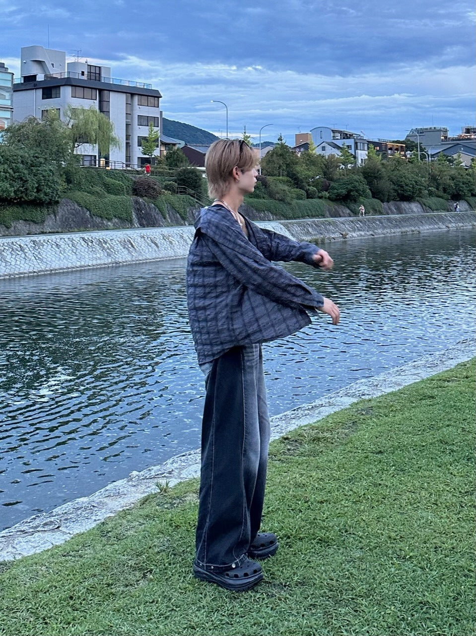 大阪店WEB限定受注制【Chikashitsu +】linen check shirt (3color)