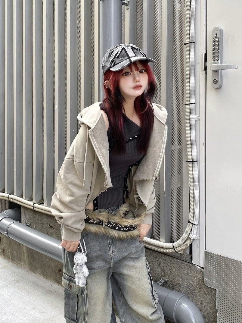 【Never mind the XU】star zip up crop hoodie (3color)