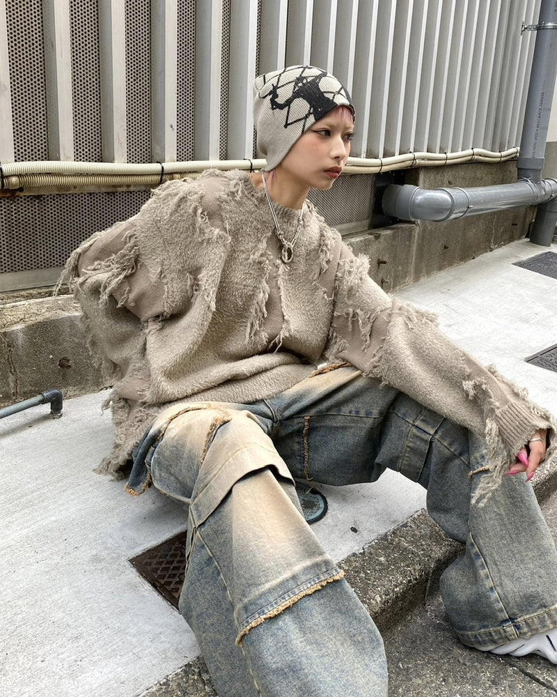 受注制【Never mind the XU】grunge denim cargo pants (2color) / 【ネバーマインドザエックスユー】グランジカーゴデニムパンツ