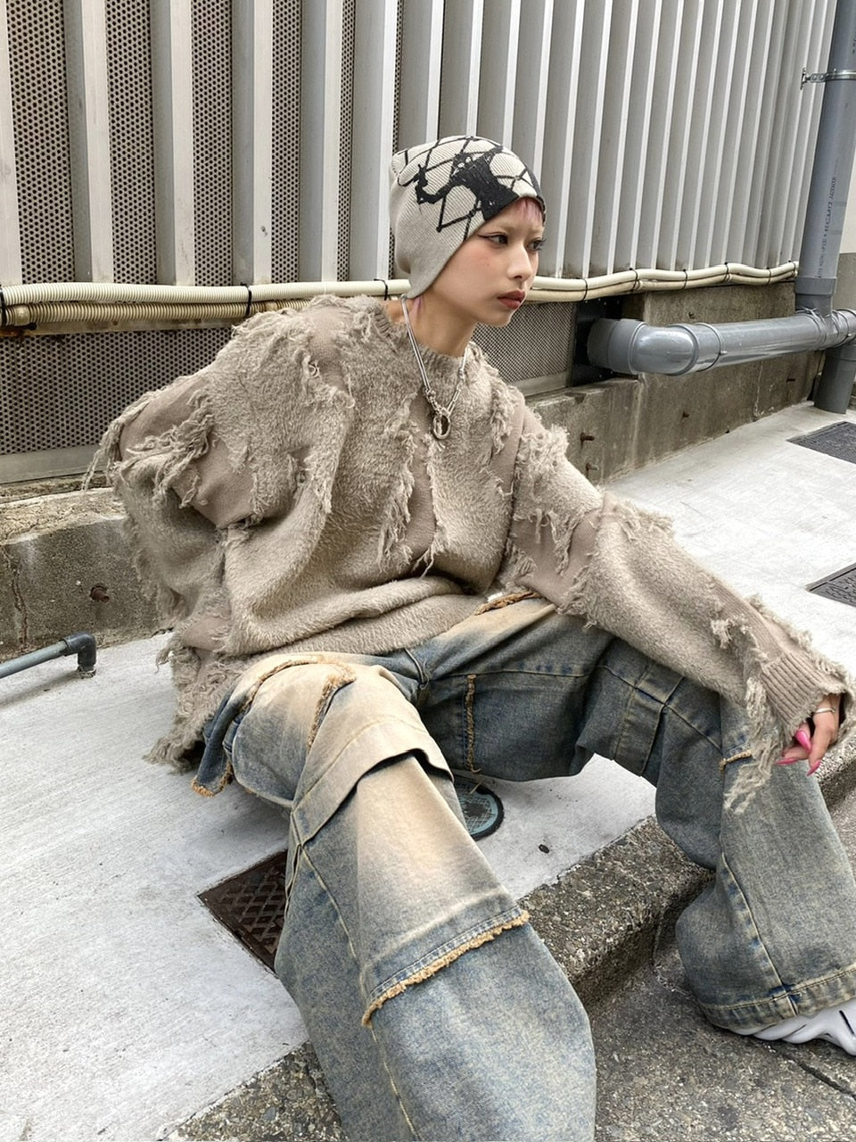 受注制【Never mind the XU】grunge denim cargo pants (2color) / 【ネバーマインドザエックスユー】グランジカーゴデニムパンツ