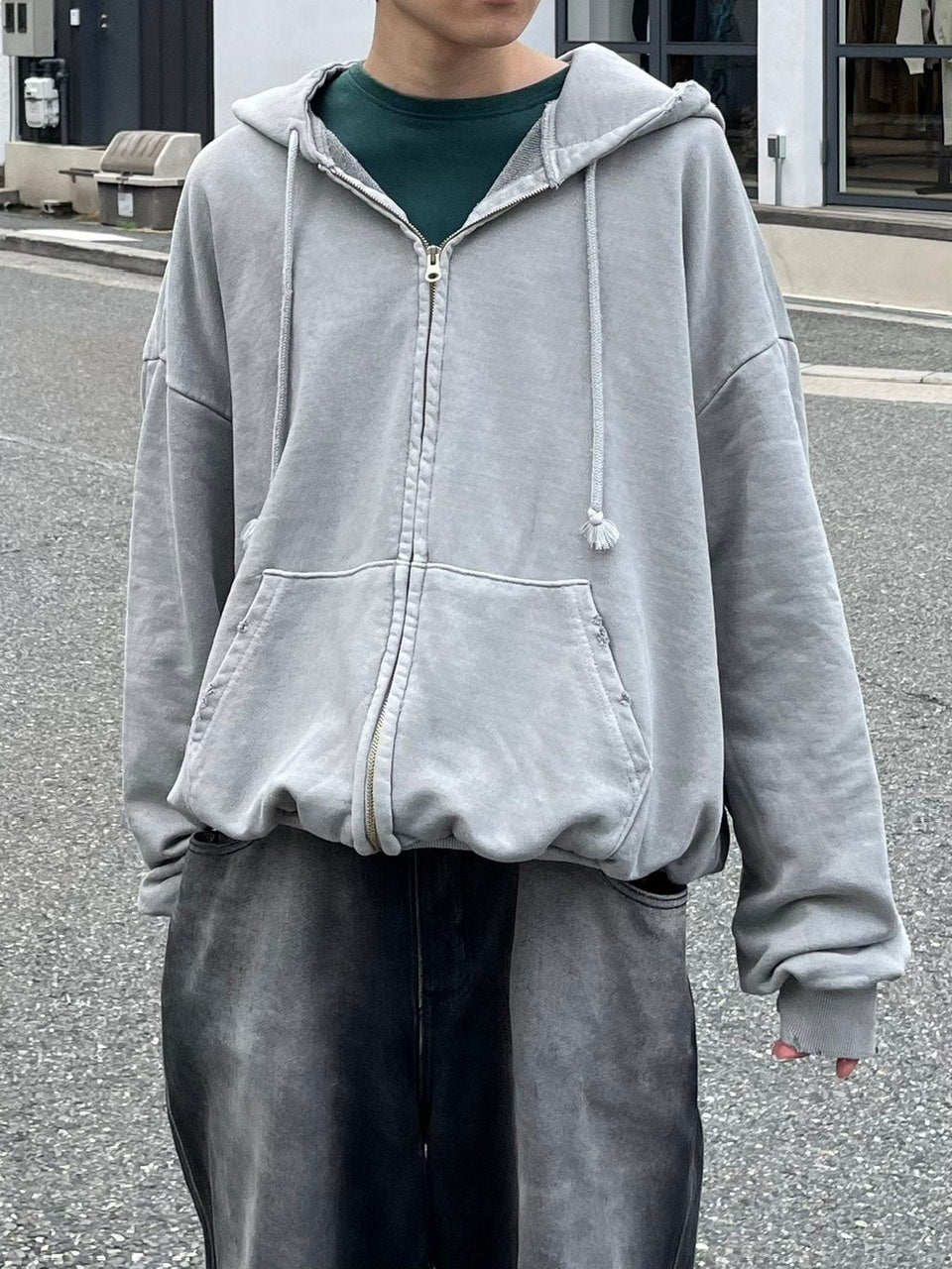 大阪店WEB限定受注制【Chikashitsu +】damage zip up hoodie (3color) / 【チカシツプラス】ダメージ長袖ジップアップパーカー