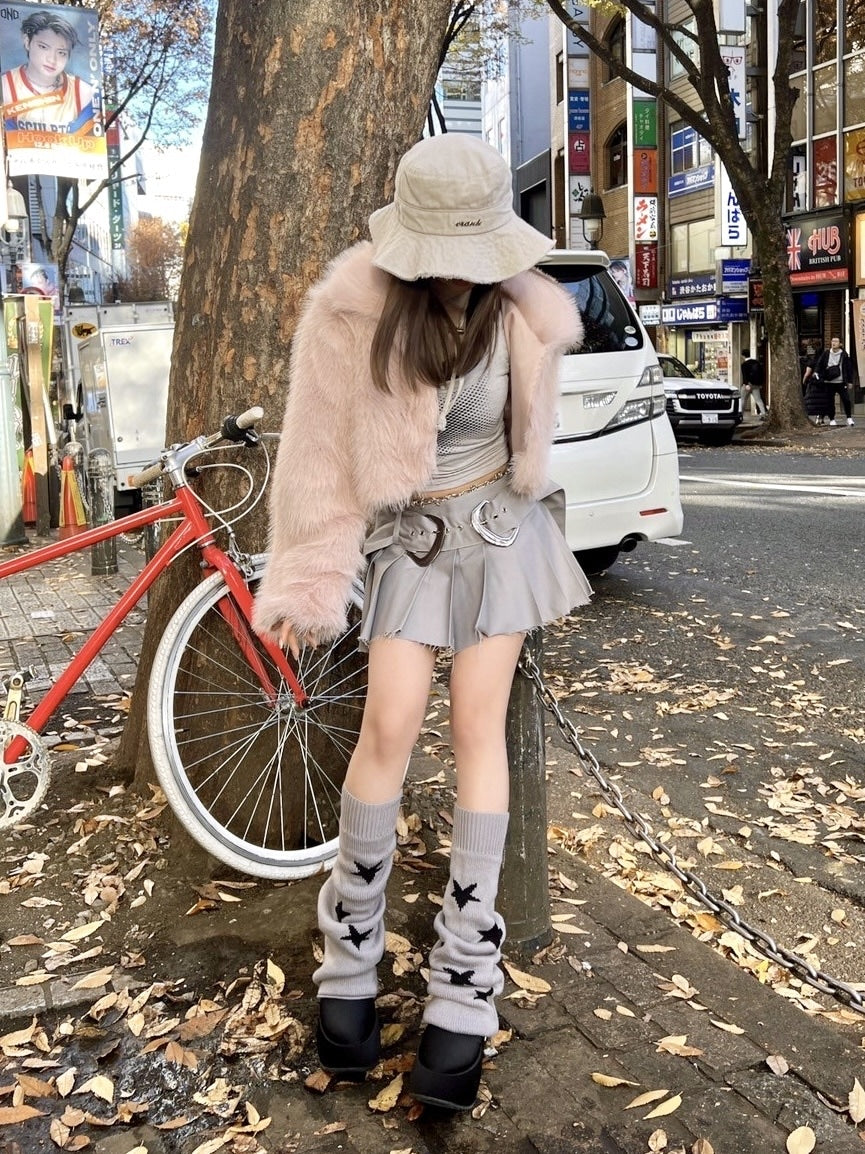 【Never mind the XU】cropped fur jacket (4color) / 【ネバーマインドザエックスユー】クロップドファー長袖ジャケット