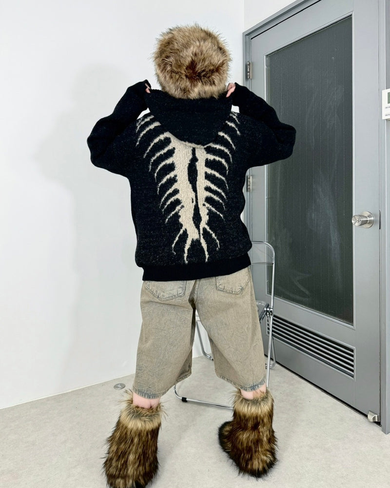 国際配送【Never mind the XU】bone hooded sweater (2color)