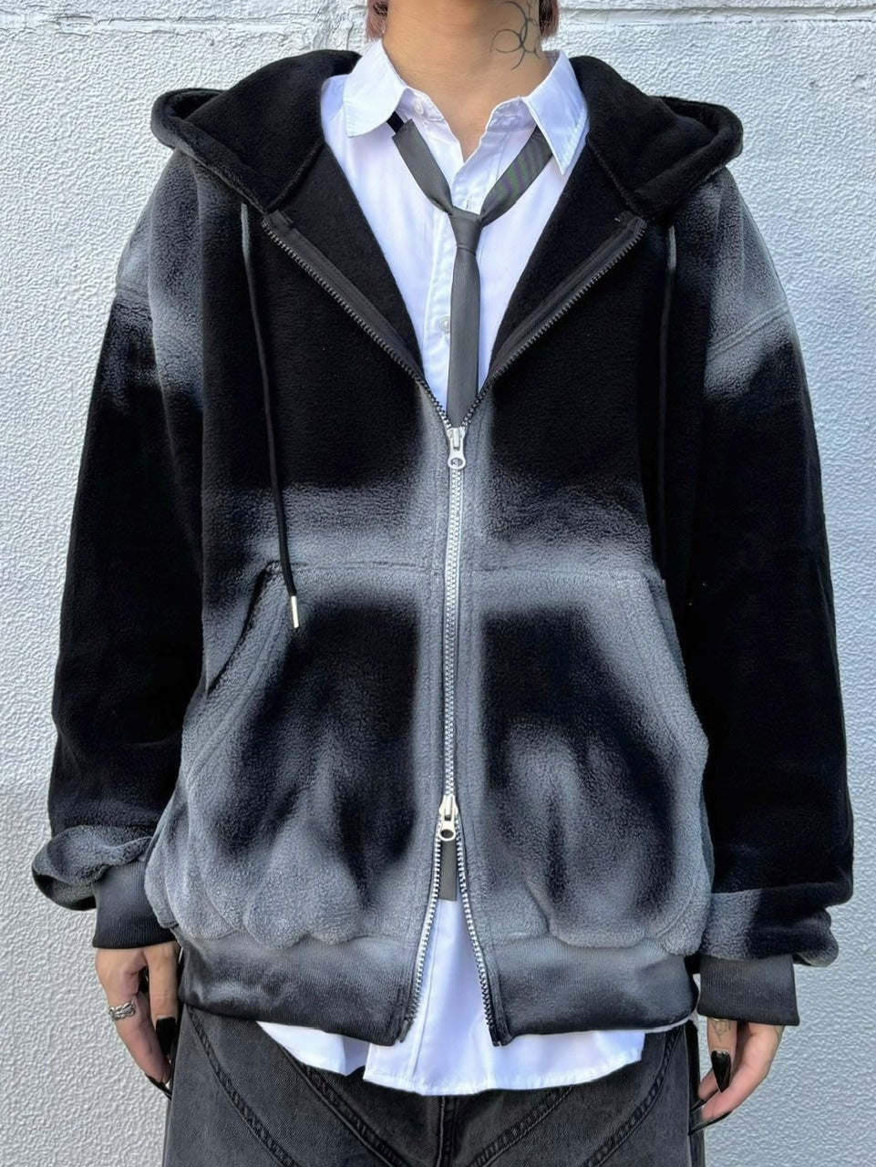 受注制【Never mind the XU】dirty zip up hoodie (2color) / 【ネバーマインド ザ エックスユー】ダーティージップパーカー