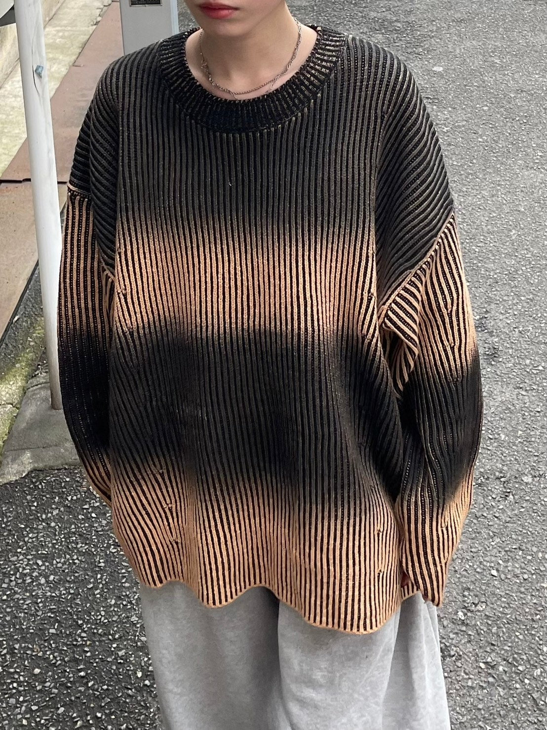 受注制【Chikashitsu +】bleach washing knit (3color) / 【チカシツプラス】ブリーチウォッシング長袖ニット