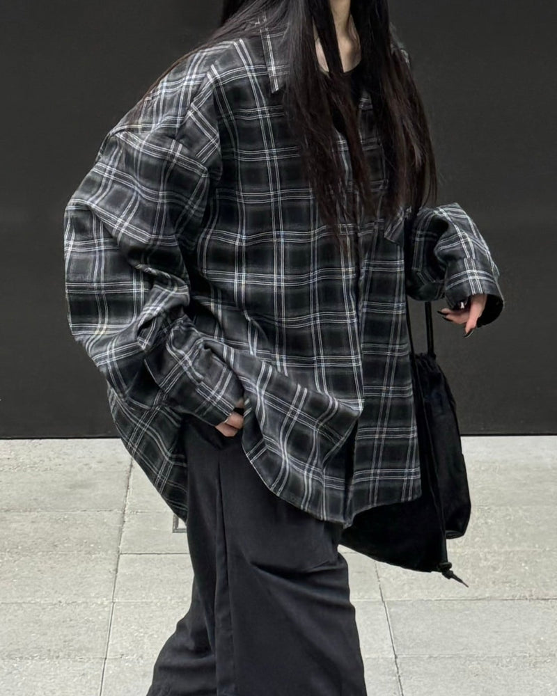 受注制【Chikashitsu +】oversized check shirt