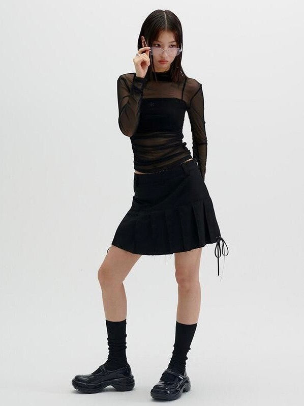 【runningHIGH】CUT OFF PLEATED MINI SKIRT