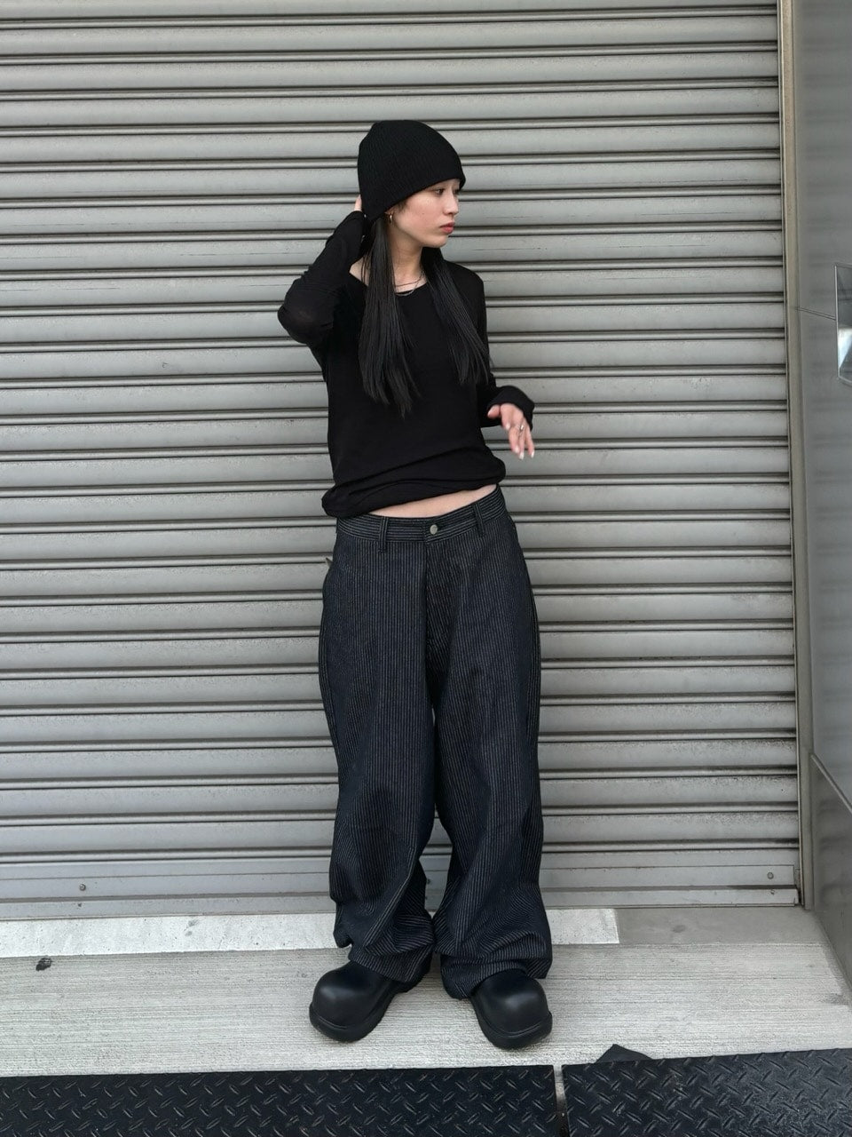 受注制【Chikashitsu +】snap button hickory stripe pants / 【チカシツプラス】スナップボタンヒッコリーストライプデニムパンツ
