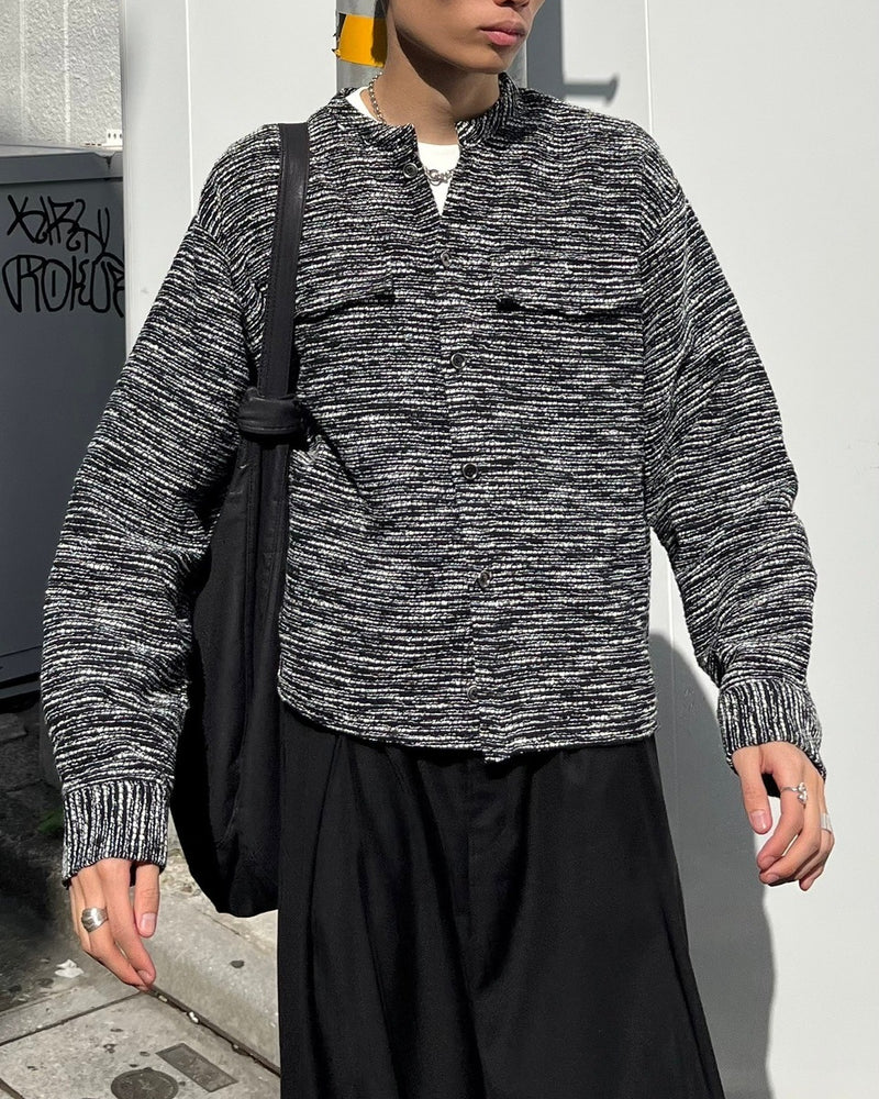 受注制【Chikashitsu +】no collar light tweed shirt (2color)