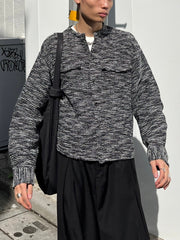 受注制【Chikashitsu +】no collar light tweed shirt (2color)