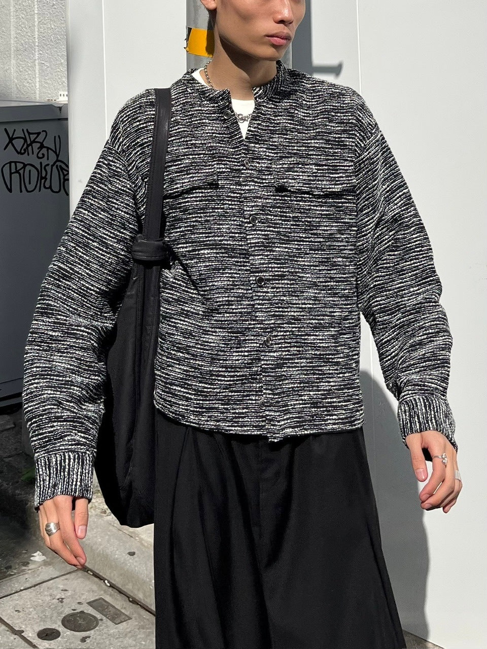 受注制【Chikashitsu +】no collar light tweed shirt (2color)