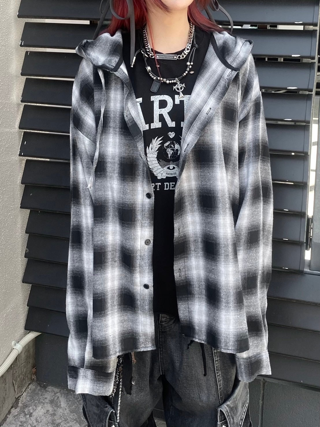 受注制【Never mind the XU】check hood shirt / 【ネバーマインドザエックスユー】チェックフード長袖シャツ