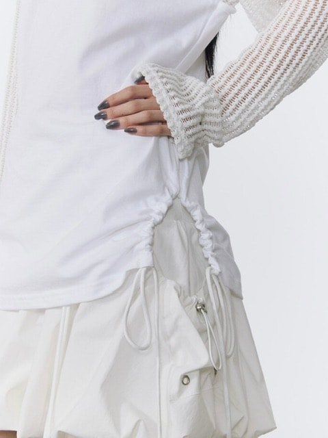 【NOT KNOWING】Net Sleeve Neck Strap O-Ring Top