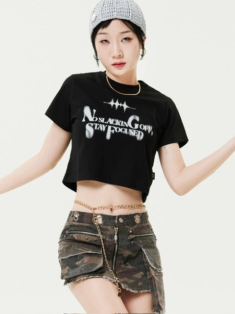 【HOLY NUMBER 7】Girl's hip-hop CROP T-SHIRTS / 【ホーリーナンバーセブン】ガールズヒップホップクロップ半袖Tシャツ