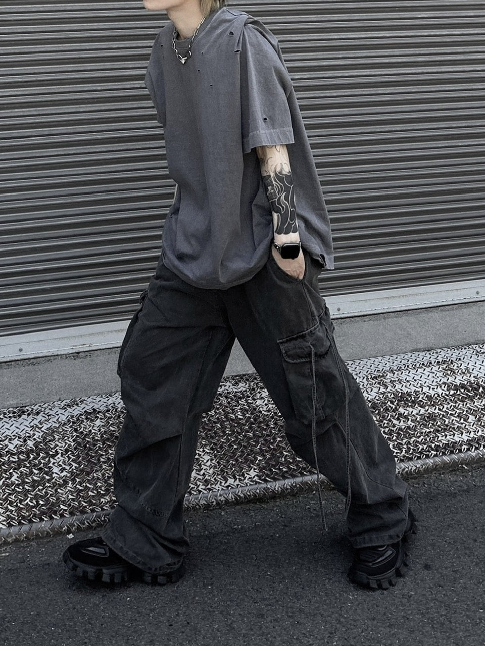 【Chikashitsu +】pigment damage overfit t-shirt (2color)