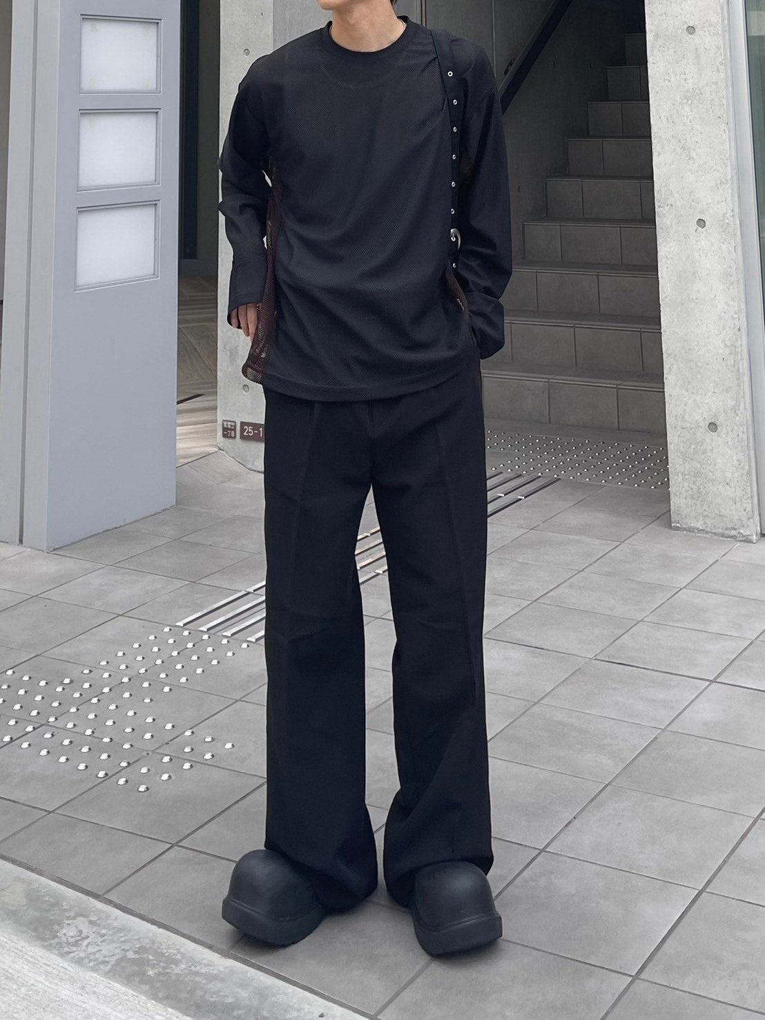 受注制【Chikashitsu +】side pattern mesh long sleeve