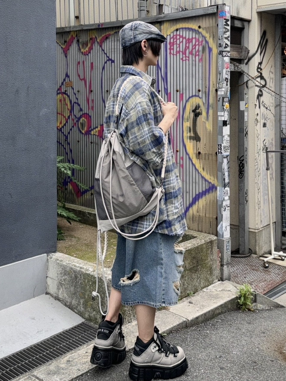 受注制【Never mind the XU】damage denim shorts 2 (2color)