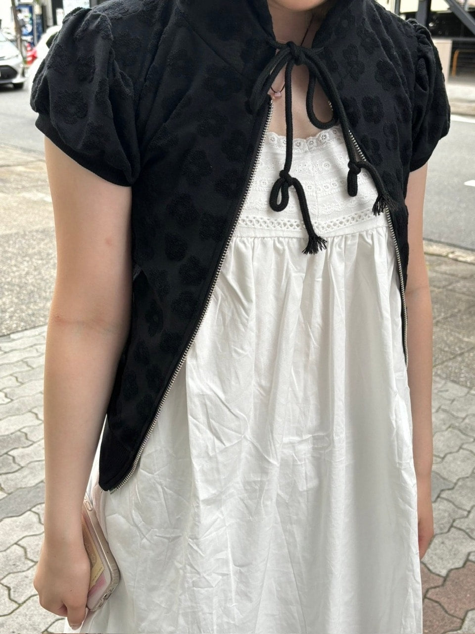 受注制【OaKS】flower pattern cropped zip hoodie (2color)