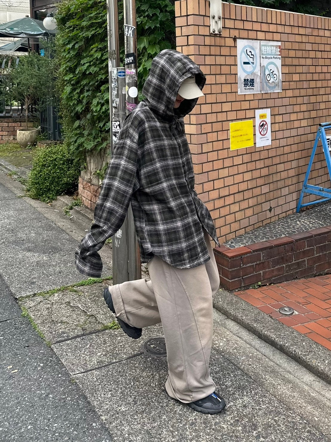 受注制【Chikashitsu +】glen check hooded shirt (2color) / 【チカシツプラス】グレンチェックフード長袖シャツ