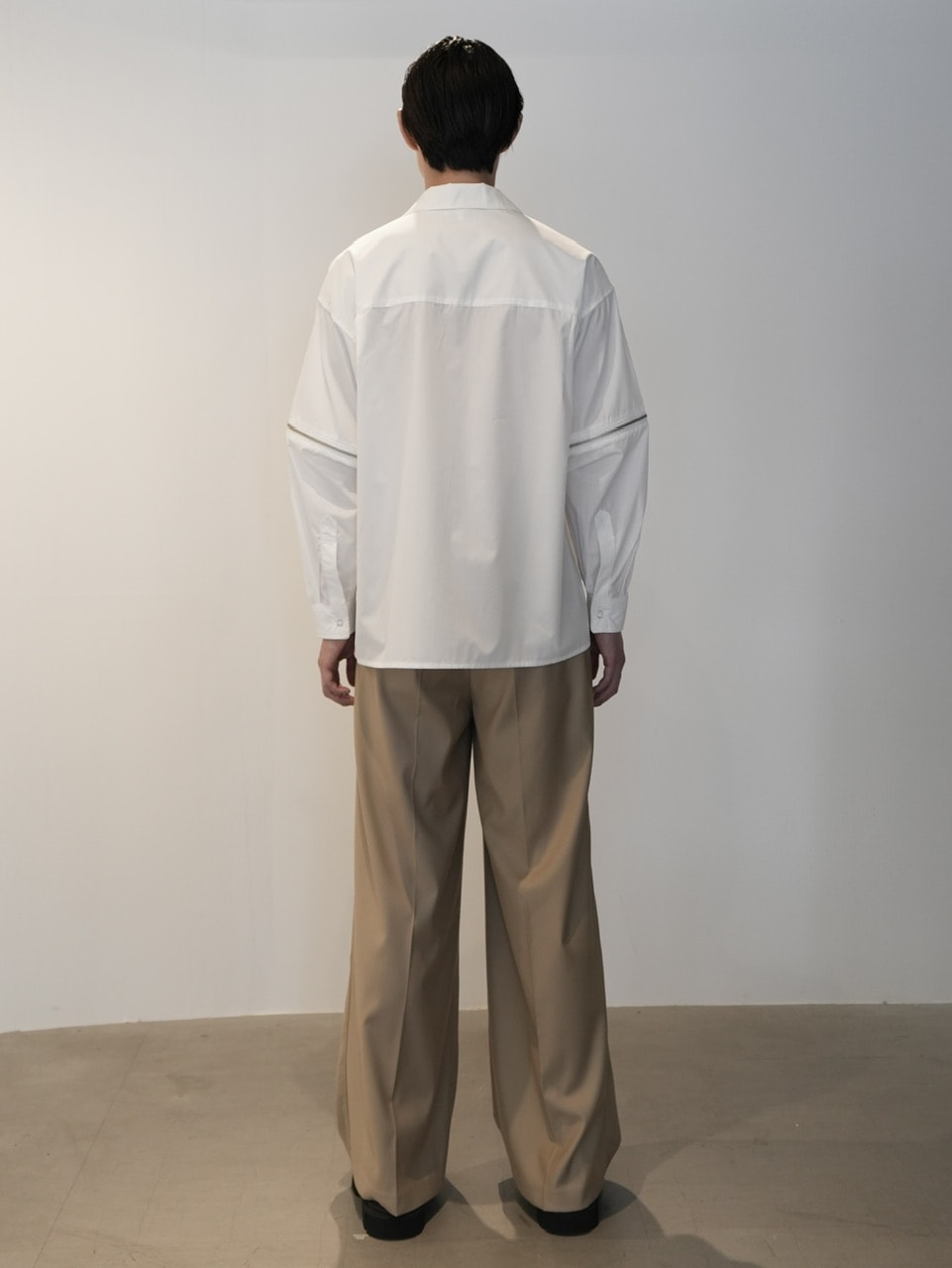【CS】2way zip square cut shirt (white) / 【シーエス】2ウェイジップスクエアカット長袖シャツ