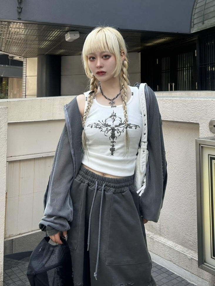 受注制【Never mind the XU】pigment track mesh zip hoodie (2color)