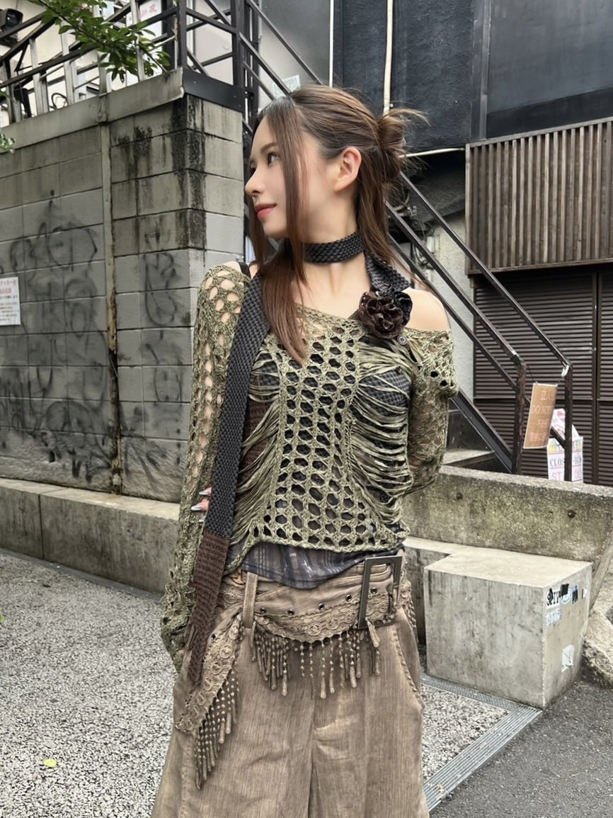 受注制【Never mind the XU】damage summer knit (3color)