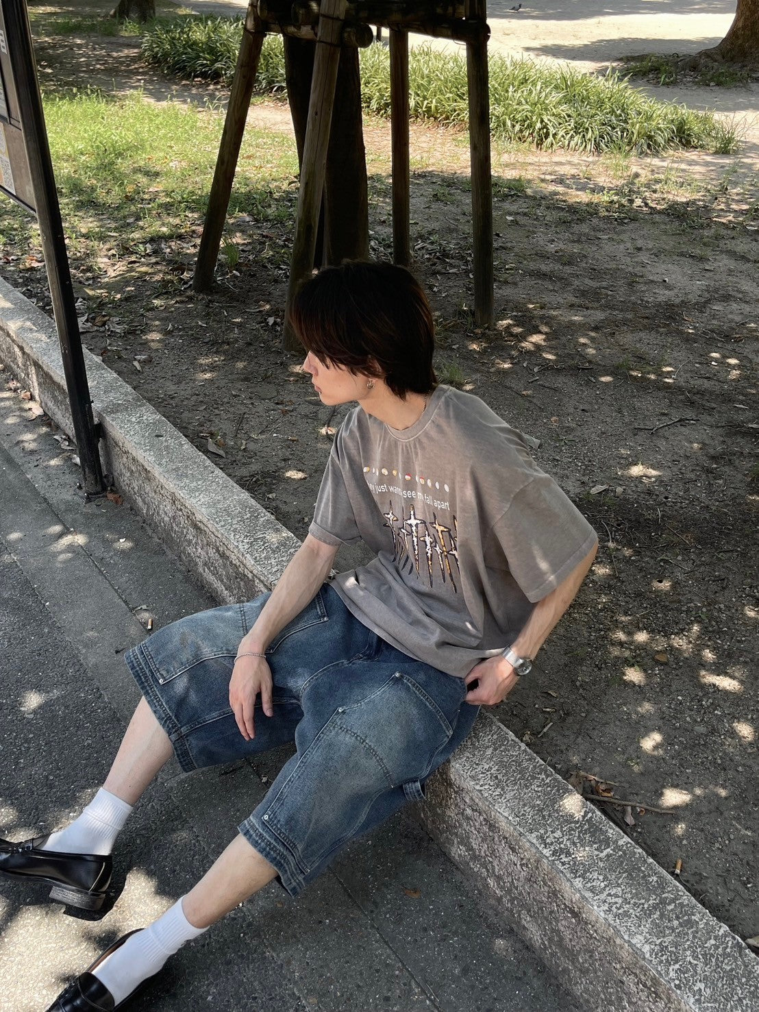 受注制【Chikashitsu +】pigment cross print t-shirt (2color)