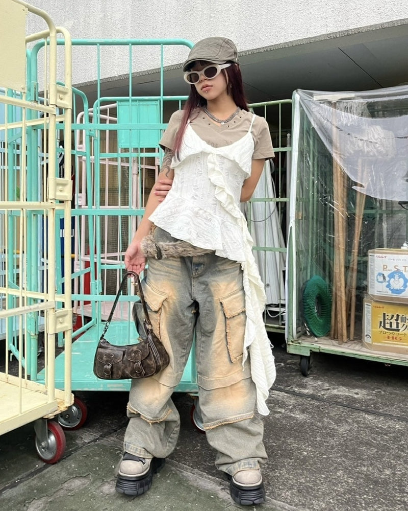 受注制【Never mind the XU】damage frill sleeveless (3color)